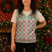Western Yoke Christmas Knitted V-Neck Vest Rudolph Cowboy Christmas Retro Style - Wonder Print Shop