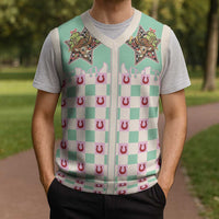 Western Yoke Christmas Knitted V-Neck Vest Rudolph Cowboy Christmas Retro Style - Wonder Print Shop