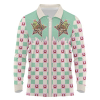 Western Yoke Long Sleeve Polo Shirt Rudolph Cowboy Christmas Retro Style - Wonder Print Shop