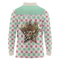 Western Yoke Long Sleeve Polo Shirt Rudolph Cowboy Christmas Retro Style - Wonder Print Shop