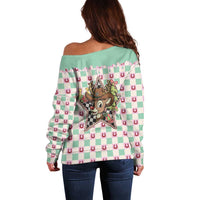 Western Yoke Off Shoulder Sweater Rudolph Cowboy Christmas Retro Style - Wonder Print Shop
