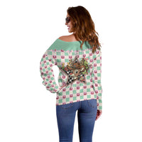 Western Yoke Off Shoulder Sweater Rudolph Cowboy Christmas Retro Style - Wonder Print Shop