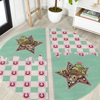 Western Yoke Round Carpet Rudolph Cowboy Christmas Retro Style - Wonder Print Shop