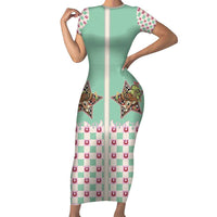 Western Yoke Short Sleeve Bodycon Dress Rudolph Cowboy Christmas Retro Style - Wonder Print Shop