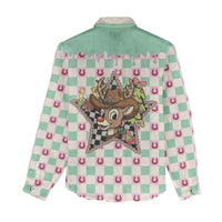 Western Yoke Women Casual Shirt Rudolph Cowboy Christmas Retro Style - Wonder Print Shop