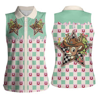 Western Yoke Women Sleeveless Polo Shirt Rudolph Cowboy Christmas Retro Style - Wonder Print Shop