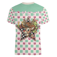 Western Yoke Women V-Neck T-Shirt Rudolph Cowboy Christmas Retro Style - Wonder Print Shop