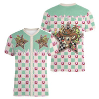 Western Yoke Women V-Neck T-Shirt Rudolph Cowboy Christmas Retro Style - Wonder Print Shop