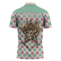 Western Yoke Zipper Polo Shirt Rudolph Cowboy Christmas Retro Style - Wonder Print Shop