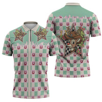 Western Yoke Zipper Polo Shirt Rudolph Cowboy Christmas Retro Style - Wonder Print Shop