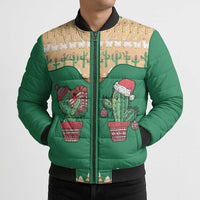 Western Yoke Bomber Puffer Jacket Cactus Christmas Cute Style - Wonder Print Shop