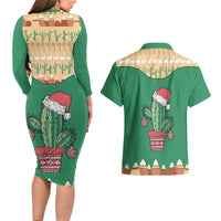 Western Yoke Couples Matching Long Sleeve Bodycon Dress and Hawaiian Shirt Cactus Christmas Cute Style - Wonder Print Shop