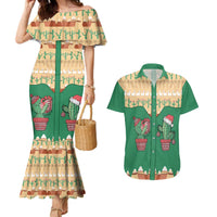 Western Yoke Couples Matching Mermaid Dress and Hawaiian Shirt Cactus Christmas Cute Style - Wonder Print Shop