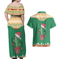 Western Yoke Couples Matching Off Shoulder Maxi Dress and Hawaiian Shirt Cactus Christmas Cute Style - Wonder Print Shop