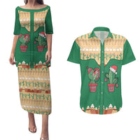 Western Yoke Couples Matching Puletasi and Hawaiian Shirt Cactus Christmas Cute Style - Wonder Print Shop