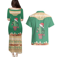 Western Yoke Couples Matching Puletasi and Hawaiian Shirt Cactus Christmas Cute Style - Wonder Print Shop