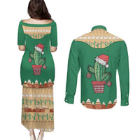Western Yoke Couples Matching Puletasi and Long Sleeve Button Shirt Cactus Christmas Cute Style - Wonder Print Shop