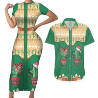 Western Yoke Couples Matching Short Sleeve Bodycon Dress and Hawaiian Shirt Cactus Christmas Cute Style - Wonder Print Shop