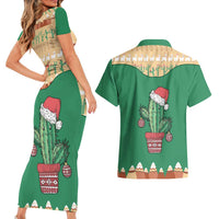 Western Yoke Couples Matching Short Sleeve Bodycon Dress and Hawaiian Shirt Cactus Christmas Cute Style - Wonder Print Shop