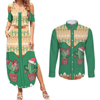 Western Yoke Couples Matching Summer Maxi Dress and Long Sleeve Button Shirt Cactus Christmas Cute Style - Wonder Print Shop