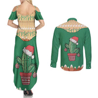 Western Yoke Couples Matching Summer Maxi Dress and Long Sleeve Button Shirt Cactus Christmas Cute Style - Wonder Print Shop