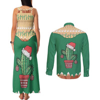 Western Yoke Couples Matching Tank Maxi Dress and Long Sleeve Button Shirt Cactus Christmas Cute Style - Wonder Print Shop