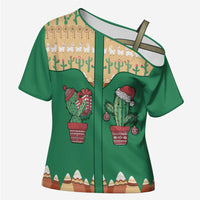 Western Yoke Cross Shoulder Shirt Cactus Christmas Cute Style - Wonder Print Shop