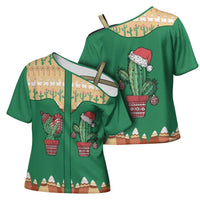 Western Yoke Cross Shoulder Shirt Cactus Christmas Cute Style - Wonder Print Shop