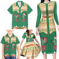 Western Yoke Family Matching Long Sleeve Bodycon Dress and Hawaiian Shirt Cactus Christmas Cute Style - Wonder Print Shop