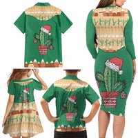 Western Yoke Family Matching Long Sleeve Bodycon Dress and Hawaiian Shirt Cactus Christmas Cute Style - Wonder Print Shop