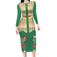 Western Yoke Family Matching Long Sleeve Bodycon Dress and Hawaiian Shirt Cactus Christmas Cute Style - Wonder Print Shop