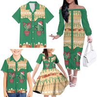 Western Yoke Family Matching Off The Shoulder Long Sleeve Dress and Hawaiian Shirt Cactus Christmas Cute Style - Wonder Print Shop