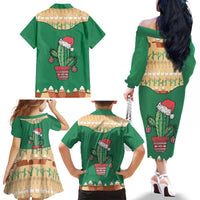 Western Yoke Family Matching Off The Shoulder Long Sleeve Dress and Hawaiian Shirt Cactus Christmas Cute Style - Wonder Print Shop
