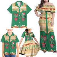 Western Yoke Family Matching Off Shoulder Maxi Dress and Hawaiian Shirt Cactus Christmas Cute Style - Wonder Print Shop