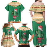 Western Yoke Family Matching Off Shoulder Maxi Dress and Hawaiian Shirt Cactus Christmas Cute Style - Wonder Print Shop