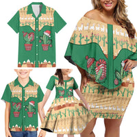 Western Yoke Family Matching Off Shoulder Short Dress and Hawaiian Shirt Cactus Christmas Cute Style - Wonder Print Shop