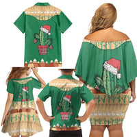 Western Yoke Family Matching Off Shoulder Short Dress and Hawaiian Shirt Cactus Christmas Cute Style - Wonder Print Shop