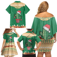 Western Yoke Family Matching Off Shoulder Short Dress and Hawaiian Shirt Cactus Christmas Cute Style - Wonder Print Shop