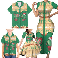 Western Yoke Family Matching Short Sleeve Bodycon Dress and Hawaiian Shirt Cactus Christmas Cute Style - Wonder Print Shop