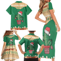 Western Yoke Family Matching Short Sleeve Bodycon Dress and Hawaiian Shirt Cactus Christmas Cute Style - Wonder Print Shop