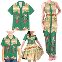 Western Yoke Family Matching Tank Maxi Dress and Hawaiian Shirt Cactus Christmas Cute Style - Wonder Print Shop