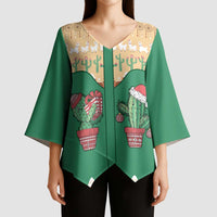 Western Yoke Kimono Sleeve Blouse Cactus Christmas Cute Style - Wonder Print Shop