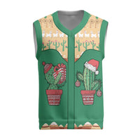 Western Yoke Christmas Knitted V-Neck Vest Cactus Christmas Cute Style - Wonder Print Shop