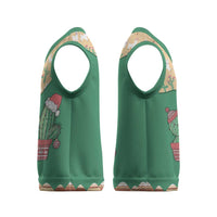 Western Yoke Christmas Knitted V-Neck Vest Cactus Christmas Cute Style - Wonder Print Shop