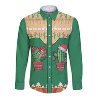 Western Yoke Long Sleeve Button Shirt Cactus Christmas Cute Style - Wonder Print Shop