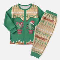 Western Yoke Christmas Pajama Set Cactus Christmas Cute Style - Wonder Print Shop