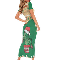 Western Yoke Short Sleeve Bodycon Dress Cactus Christmas Cute Style - Wonder Print Shop