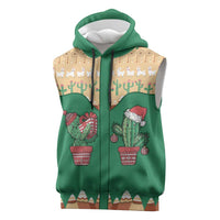 Western Yoke Sleeveless Hoodie Cactus Christmas Cute Style - Wonder Print Shop