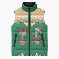 Western Yoke Sleeveless Puffer Jacket Cactus Christmas Cute Style - Wonder Print Shop