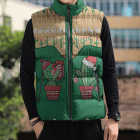 Western Yoke Sleeveless Puffer Jacket Cactus Christmas Cute Style - Wonder Print Shop